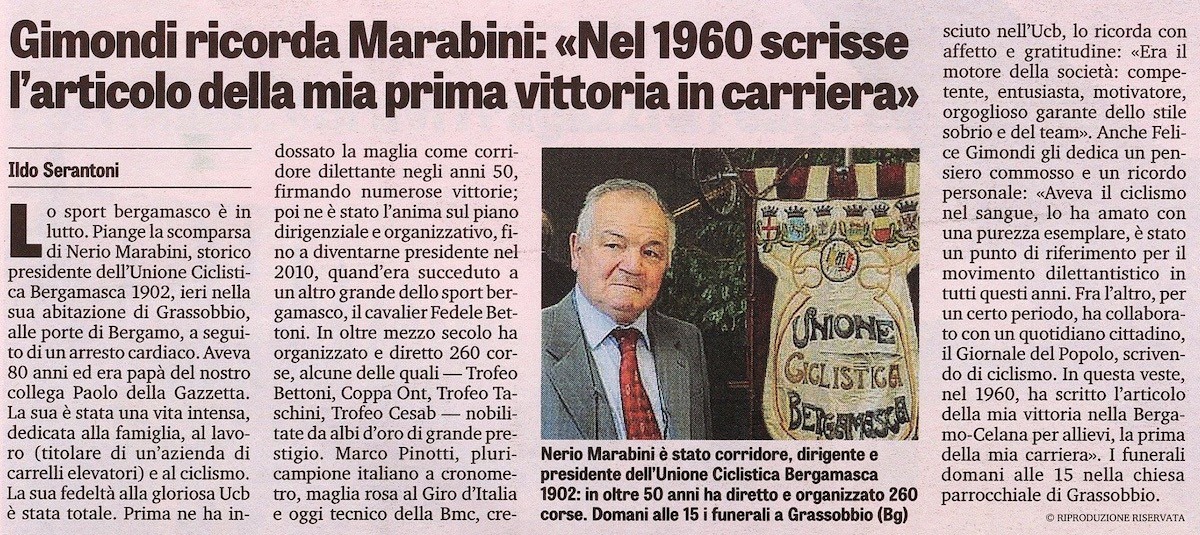 Nerio Marabini - La Gazzetta dello Sport 27-2-2018